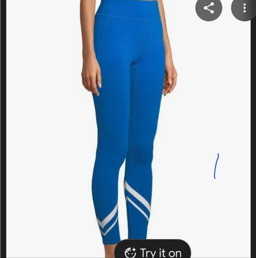 Tory Sports Blue Leggings with green Stripes
